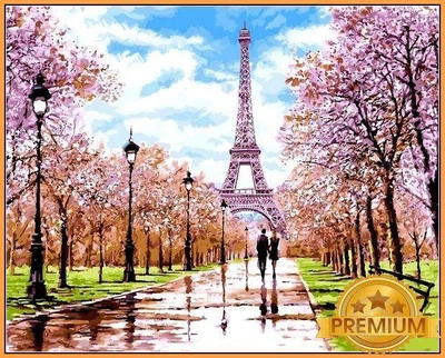Картина по номерам 40х50 см. Babylon Premium (цветной холст + лак) Ранняя весна Париж Художник Ричард Макнейл