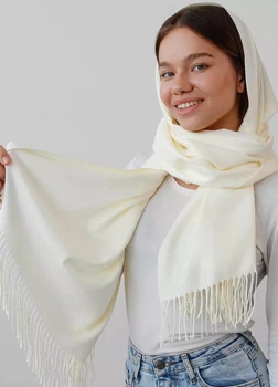 Осенний шарф палантин Cashmere 200*70 см молочный