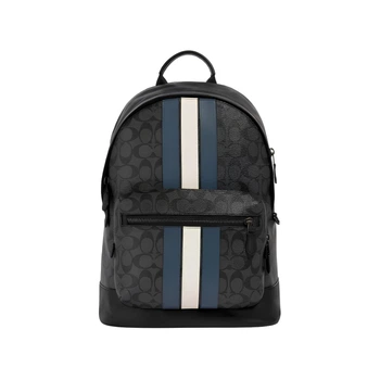 Рюкзак кожаный Coach West Backpack In Signature Canvas With Varsity Stripe
