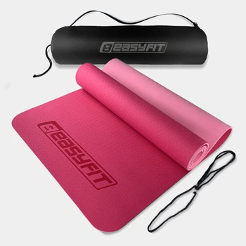 Коврик для йоги TPE+TC EasyFit ECO-Friendly 6 мм розовый - светло-розовый (мат-каремат спортивный, йогамат для фитнеса, пилатеса)