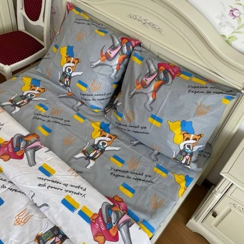 Постельное белье двухспальное евро серо-белое Пес Патрон Бязь Голд Ananasko 514894