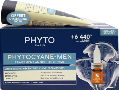 Zestaw Phyto Phytocyane Men Ampulki 12x3.5 ml + Szampon 100 ml (3701436918231)