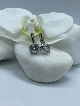Серебряные классические серьги с большим кубическим цирокнием. 925 Харьков Цепь