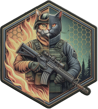 Военный шеврон Shevron.patch боевой кот с автоматом в лапах на липучке (CAT10)