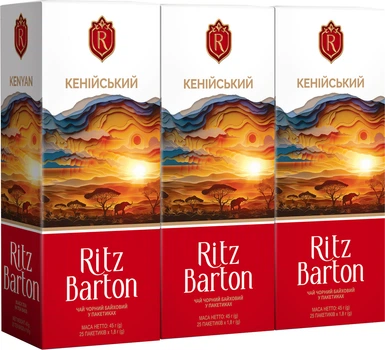 Упаковка чая черного Ritz Barton Kenyan Байховый 25 пакетиков х 1.8 г x 3 пачки (4820279610986)