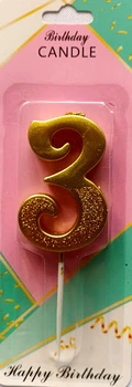 Свічка цифра з присипкою "3" золото, 5 см