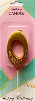 Свеча цифра c присыпкой "0" золото, 5 см