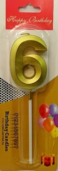 Свеча цифра 3D золотая "6", 5 см