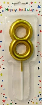Свічка цифра об'ємна "8" золото, 7 см