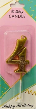Свеча цифра c присыпкой "4" золото, 5 см