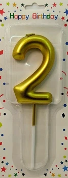 Свічка цифра об'ємна "2" золото, 7 см