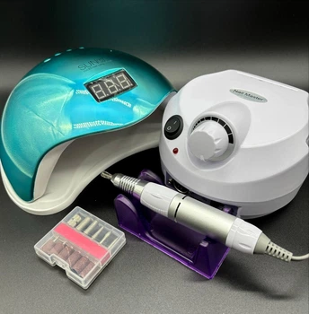 Набір техніки для манікюру: лампа UV/LED SUN 5 48 Вт (блакитна) + фрезер Nail Drill ZS-601(белый)