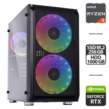 Сборка под заказ: игровой ПК Qube Neptune Tower / AMD Ryzen 5 5500 (6 (12) ядра по 3.6 - 4.2 GHz) / 16 GB DDR4 / 256 GB SSD M.2 + 1000 GB HDD / nVidia GeForce RTX 2060, 6 GB GDDR6, 192-bit / HDMI / 550W