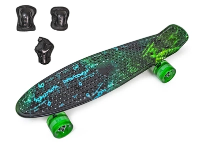 Набор СкейтБорд Penny Board. Химия H2O + защита на колени, локти и ладони. Колеса светятся при катании!