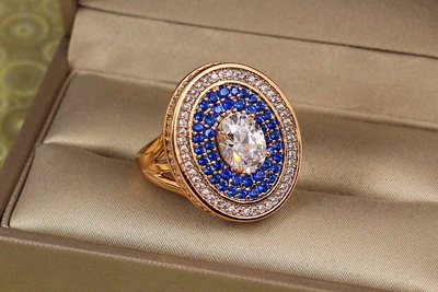 Кільце Xuping Jewelry Титул із синіми каменями р 16 золотисте