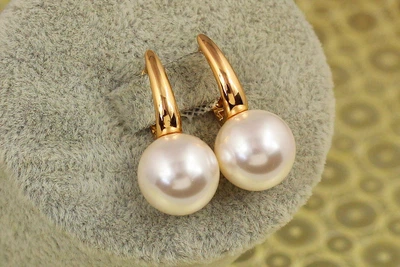 Сережки Xuping Jewelry страйт англійський з перлиною 12 мм 2,5 см золотисті
