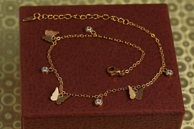 Браслет Xuping Jewelry на ногу метелики з камінцями в обідку 23 см 1 мм подовжувач 5 см золотистий