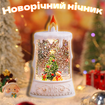 Новогодний ночник светильник на батарейках Светодиодная свеча LED Настольный декоративный фонарь Елка