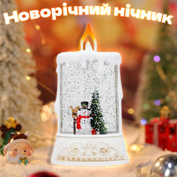 Новорічний нічник світильник на батарейках Світлодіодна свічка LED Настільний декоративний ліхтар Сніговик