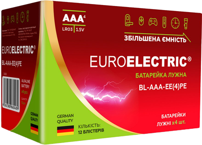 Промо-набор щелочных батареек Euroelectric AAA LR6 1.5V 4 шт x 12 blister (BL-AAA-EE(4)PE(12))