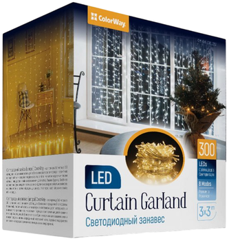 Girlanda LED ColorWay Curtain Garland 300 LED 3 x 3 m Warm White (CW-GW-300L33V)