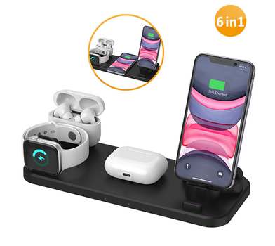 Беспроводная зарядная док станция для apple айфона часов наушников Wireless Charger 6в1 D6 GTM универсальное зарядное устройство для зарядки на айфон iphone airpods iwatch