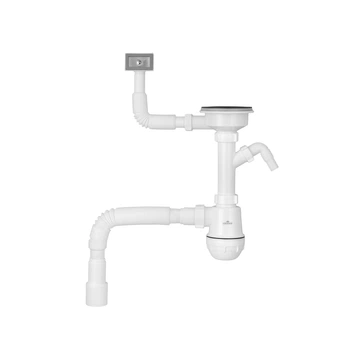 Сифон для кухонной мойки Kroner KRP KS02-1BLK 3 1/2"х40/50 мм с отводом для стиральной машины, с квадратным переливом CV034315