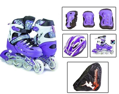 Детские раздвижные ролики 29-33 с комплектом защиты и шлемом Scale Sports Violet подсветка переднего колеса