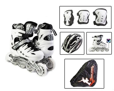 Детские раздвижные ролики 34-37 с комплектом защиты и шлемом Scale Sports White подсветка переднего колеса