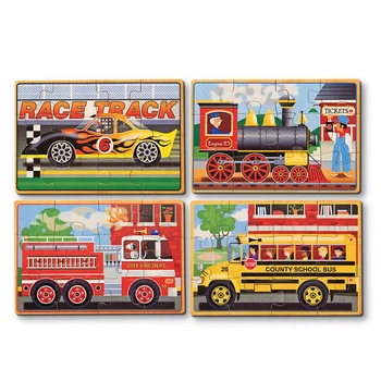 Деревянный пазл 4 в 1 Melissa&Doug "Машинки" 12х4 элементов 15х20 см MD3794