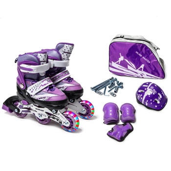 Детские раздвижные ролики 27-30 с комплектом защиты и шлемом Happy Violet подсветка колеса