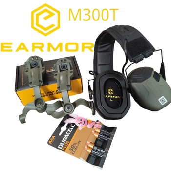 Тактичні навушники Earmor M300T з Bluetooth 5.4 + кріплення чебурашки Olive