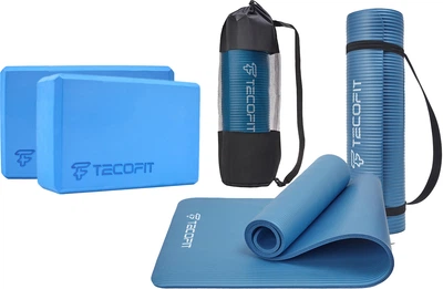 Набор Блок для йоги TECOFIT Голубой 2 шт (TOP17123690/1) + Коврик/мат TECOFIT NBR 183x61x1 см Blue + чехол-сумка в подарок (TOP20106462/1)