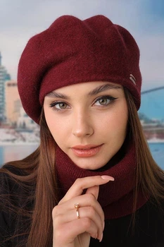 Комплект (берет и баф) с мохером Кристина 5152-4961-77 Брекстон бордовый 56-58р