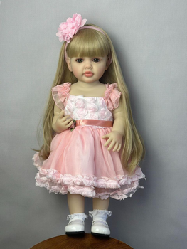 Велика дитяча лялька реалістична Reborn Baby Doll у сукні вінілова ручної роботи від 2 років 55 см