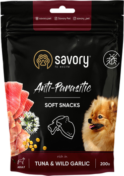 Мягкие лакомства Savory с антипаразитарным эффектом для собак, тунец и дикий чеснок, 200 г (4820232631324)