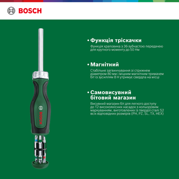 Отвертка Bosch с трещоткой и 12 насадками (1600A02BX2)