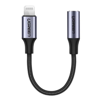 Переходник Audio UGREEN US211 Lightning to AUX Round Cable Aluminum Shell with Braided 10cm, Black