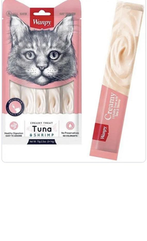Ласощі для кішок Wanpy Creamy Lickable Treats Tuna & Shrimp вологий корм тунець з креветкою, 14г х 5 шт (RAC-50)