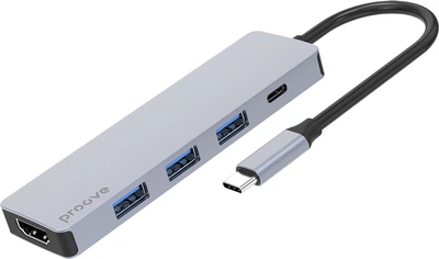 Type-C-Хаб Proove Iron Link 5 in 1 (3xUSB3.0 + Type C + HDMI) Silver (546900012)
