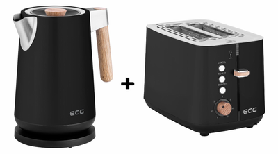 Комплект: Электрочайник ECG RK 1768 Strix Timber Black + Тостер ECG ST 2768 Timber Black