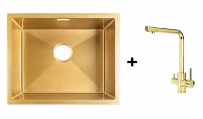 Комплект Gunter&Hauer: Кухонная мойка Ruwer 5522 Gold + Cмеситель PERLE Gold
