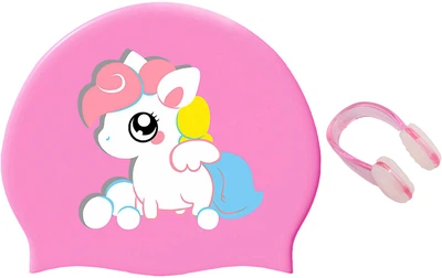 Набір Дитяча шапочка для плавання Renvo Lima Pony JR OSFM Рожева (1SC520-05) + Затискач для носа Renvo Eclipse Уні Рожево-білий (2SCL100-07)