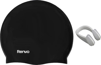 Набор Взрослая шапочка для плавания Renvo Keles Уни OSFM Черная (2SC100-01) + Зажим для носа Renvo Eclipse Уни Белый (2SCL100-03)