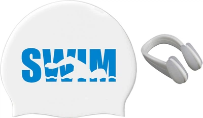 Набір Доросла шапочка для плавання Renvo Selva Swim Уні OSFM Біло-синя (2SC500-0304) + Затискач для носа Renvo Eclipse Уні Білий (2SCL100-03)