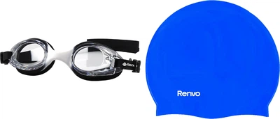 Набір Дитячі окуляри для плавання Renvo Apure JR Anti-fog Чорні OSFM (1SG100-013) + Дитяча шапочка для плавання Renvo Junin JR OSFM Синя (1SC100-04)
