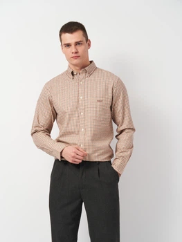 Рубашка хлопковая мужская GANT Reg Jaspe Tattersall Shirt 3240219-269 S Бежевая (7325707779091)