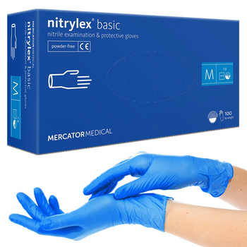 Рукавички нітрилові Nitrylex®, щільність 3.2 г. - PF PROTECT / basic - Сині (100 шт) M (7-8)