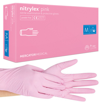 Нитриловые перчатки Nitrylex® Pink, плотность 3.5 г. - розовые (100 шт) M (7-8), Розовый