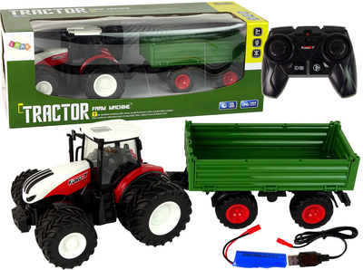 Traktor zdalnie sterowany LEAN Toys z przyczepą 1:24 Czarno-zielony (5905679075173)